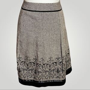 Ann Taylor Loft Herringbone Wool Blend Skirt w/ Velvet Trim